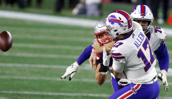 Published Caption: Patriots defensive lineman Chase Winovich puts pressure on Buffalo quarterback Josh Allen, forcing him to get rid of the ball in the first half Monday night. [The Providence Journal / Kris Craig] Original Caption: Patriot defensive lineman Chase Winovich puts pressure on Buffalo quarterback Josh Allen, forcing him to get rid of the ball in the first half Monday night. Pats Didn T Pass The Torch The Bills Took It